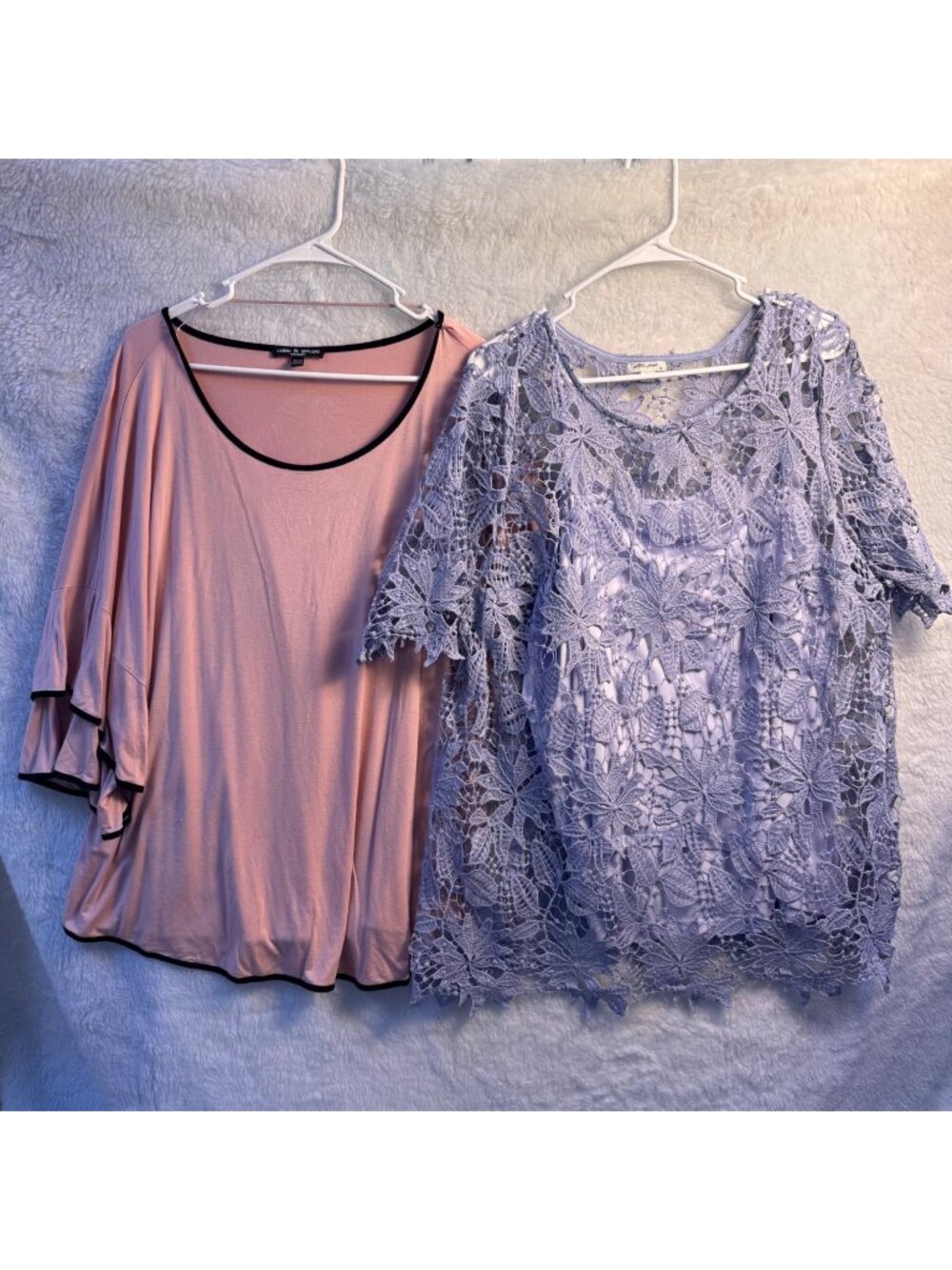 Plus size 3X bundle Cable & Gauge Pink Ruffle Top & Ultra Pink Purple Lace top